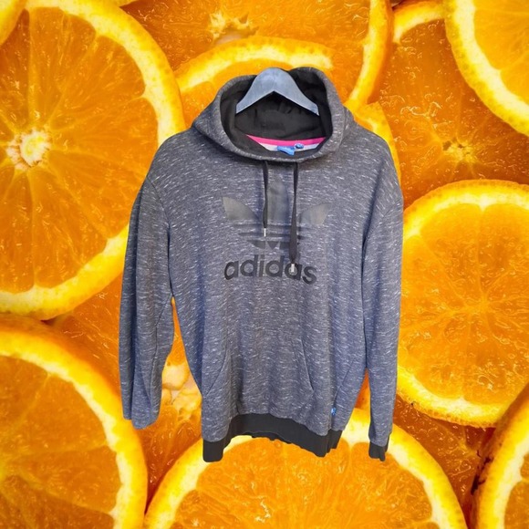Adidas Gray Marled Hooded Sweatshirt with Adidas Logo on the Front Size S - Picture 1 of 8